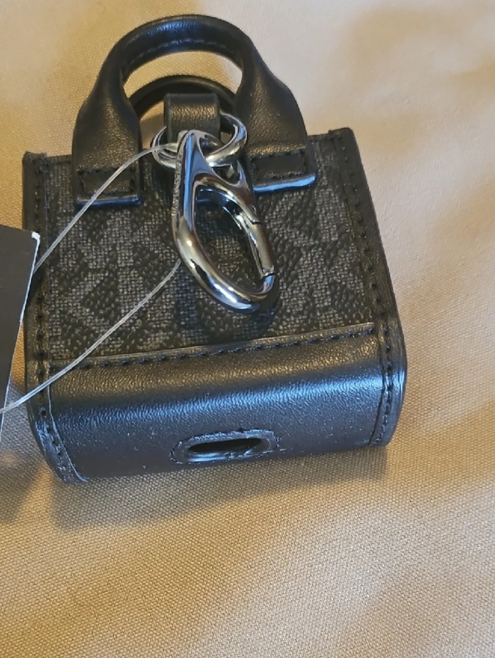Michael Kors Black Mini Tote Charm with Silver MK Logo